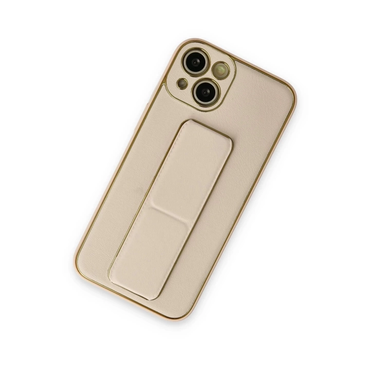 BFS  iPhone 14 Plus Kılıf Coco Deri Standlı Kapak - Gold