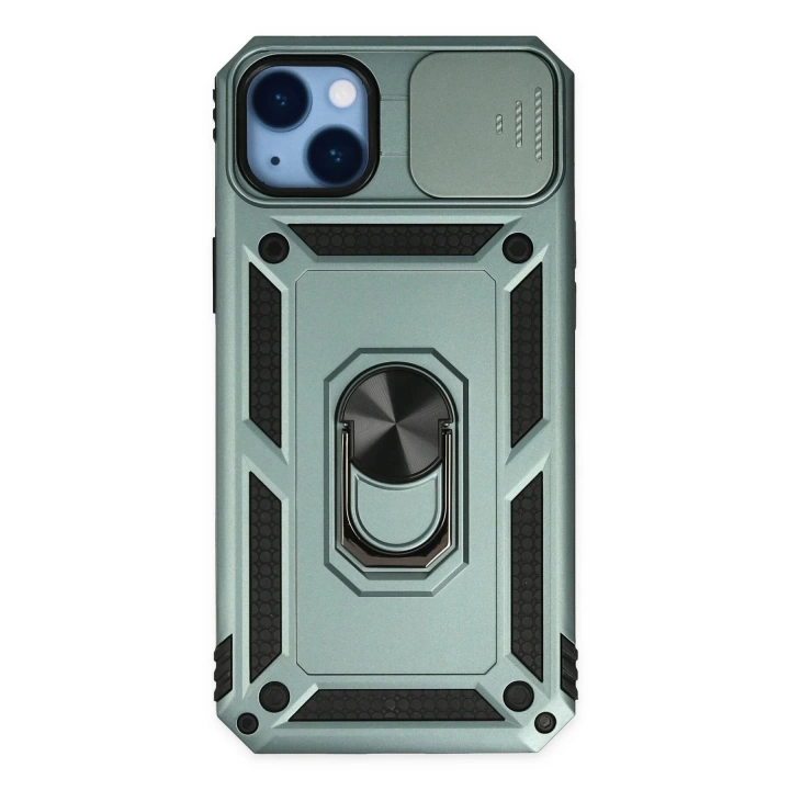 BFS  iPhone 14 Plus Kılıf Pars Lens Yüzüklü Silikon - Yeşil