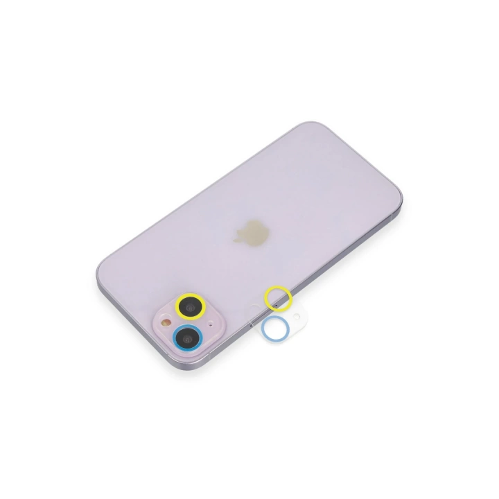 BFS  iPhone 14 Plus Renkli Kamera Lens Koruma Cam - Sarı-Mavi