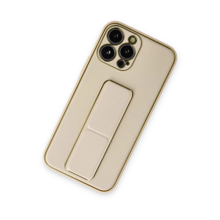 BFS  iPhone 14 Pro Kılıf Coco Deri Standlı Kapak - Gold