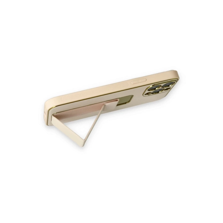 BFS  iPhone 14 Pro Kılıf Coco Deri Standlı Kapak - Gold
