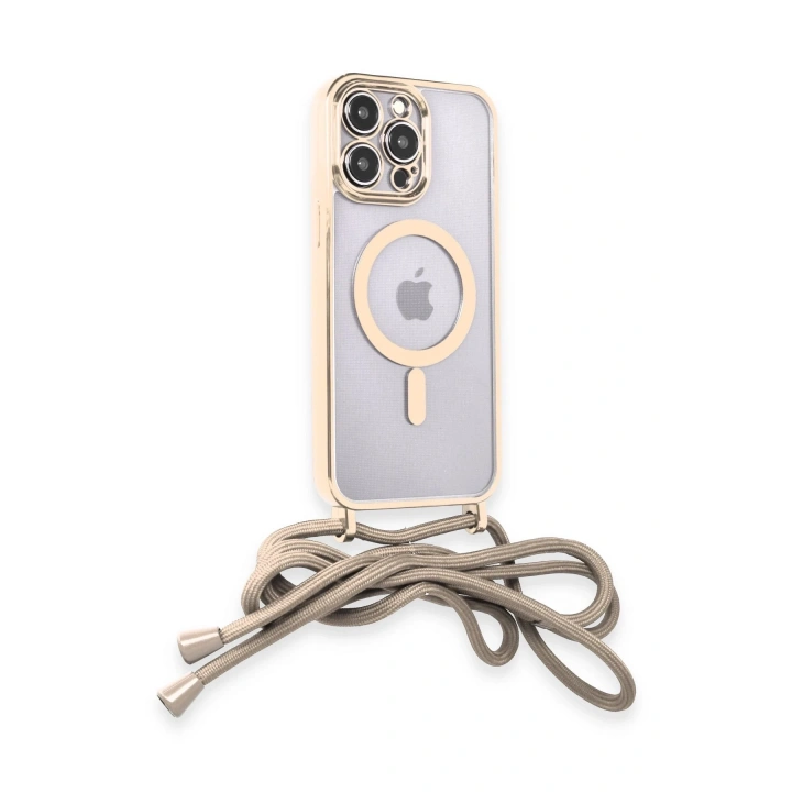 BFS  iPhone 14 Pro Kılıf Divo Lazer Askılı Magsafe Kapak - Gold
