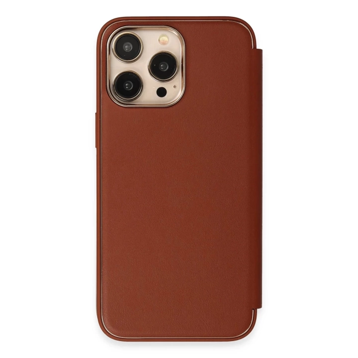 BFS  iPhone 14 Pro Kılıf Dolpin Kapaklı - Kahverengi