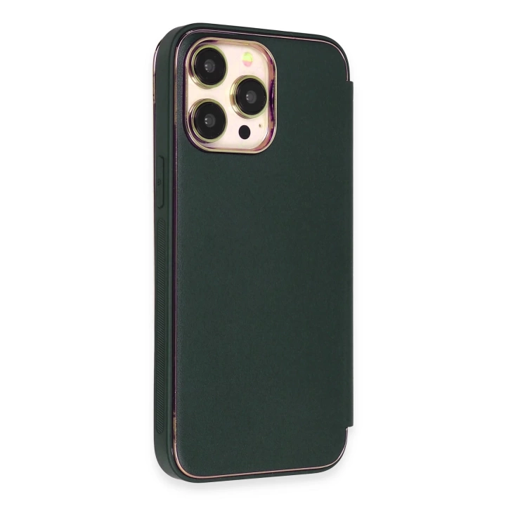 BFS  iPhone 14 Pro Kılıf Dolpin Kapaklı - Koyu Yeşil