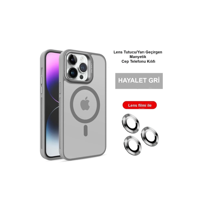 BFS  iPhone 14 Pro Kılıf Flet Lens Magsafe Kapak - Gri