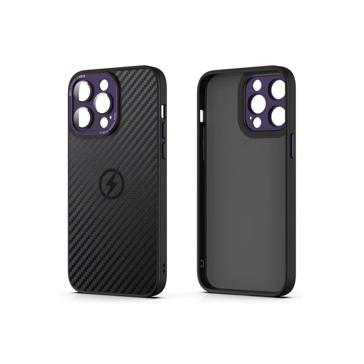 BFS iPhone 14 Pro Kılıf Harbon Magneticsafe Karbon Kapak - Derin Mor