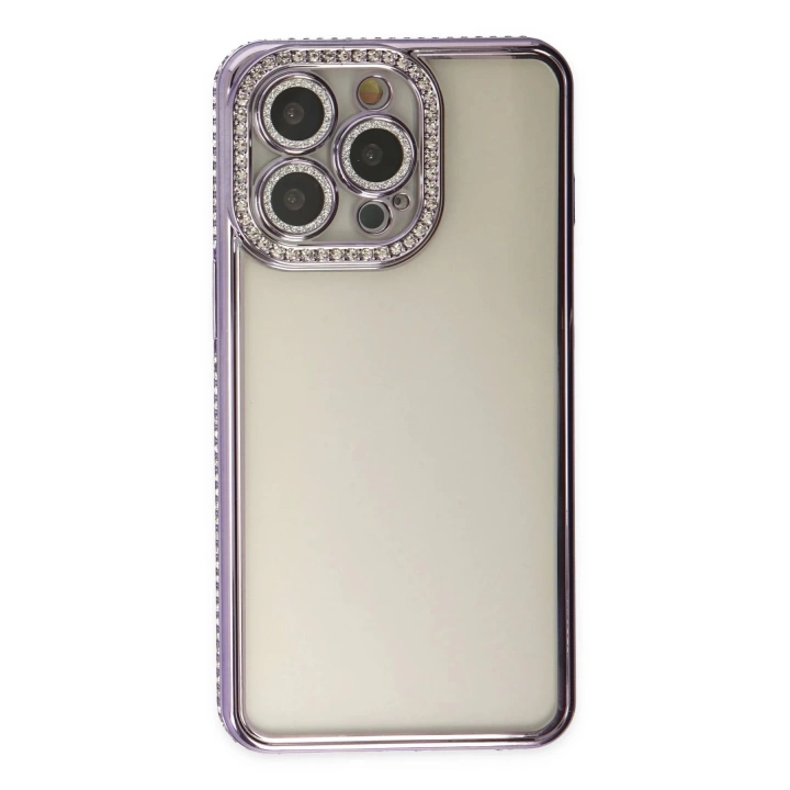 BFS  iPhone 14 Pro Kılıf Joke Taşlı Silikon - Mor