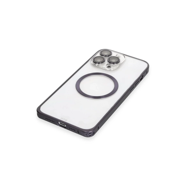 BFS  iPhone 14 Pro Kılıf Metal Bumper Magneticsafe Kapak - Derin Mor