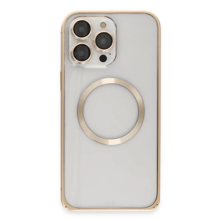 BFS  iPhone 14 Pro Kılıf Metal Bumper Magneticsafe Kapak - Gold