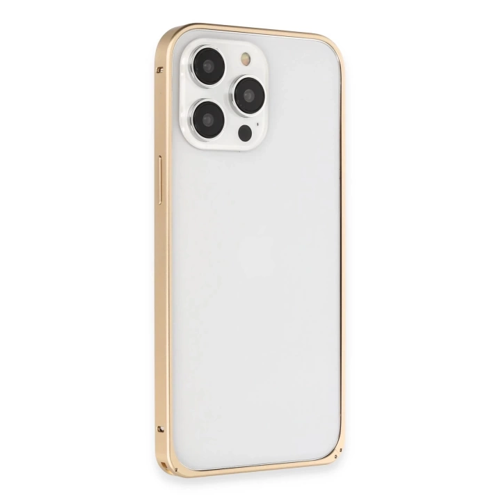 BFS  iPhone 14 Pro Kılıf Metal Bumper Magneticsafe Kapak - Gold