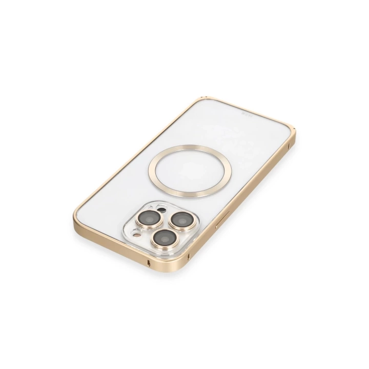 BFS  iPhone 14 Pro Kılıf Metal Bumper Magneticsafe Kapak - Gold