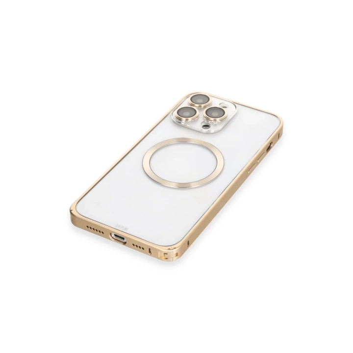 BFS  iPhone 14 Pro Kılıf Metal Bumper Magneticsafe Kapak - Gold