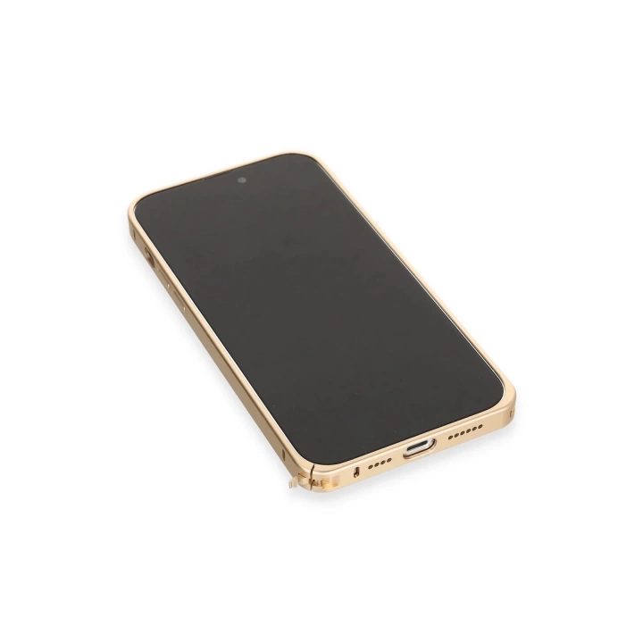 BFS  iPhone 14 Pro Kılıf Metal Bumper Magneticsafe Kapak - Gold