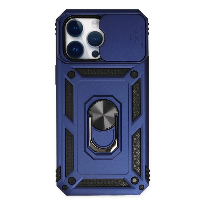 BFS  iPhone 14 Pro Kılıf Pars Lens Yüzüklü Silikon - Lacivert