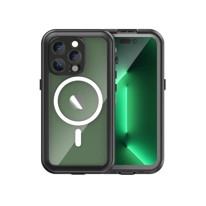 BFS  iPhone 14 Pro Kılıf Red Pepper Magneticsafe Su Geçirmez Kılıf - Siyah-Gri