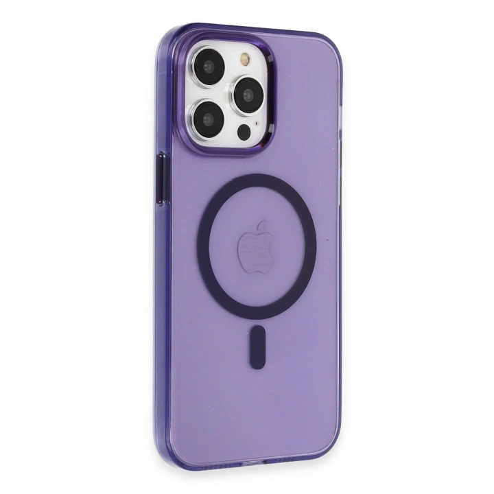 BFS  iPhone 14 Pro Kılıf Tron Şeffaf Magsafe Kapak - Derin Mor
