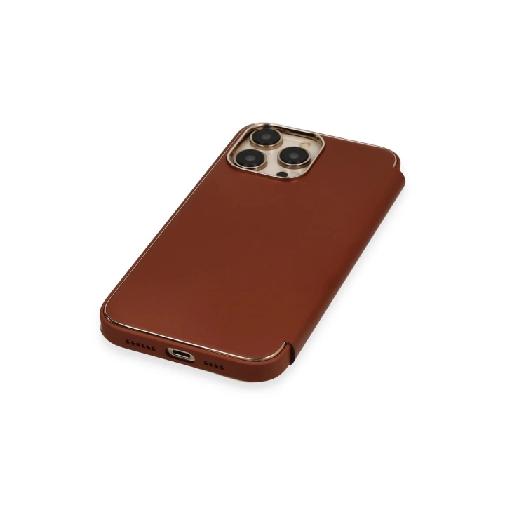 BFS  iPhone 14 Pro Max Kılıf Dolpin Kapaklı - Kahverengi