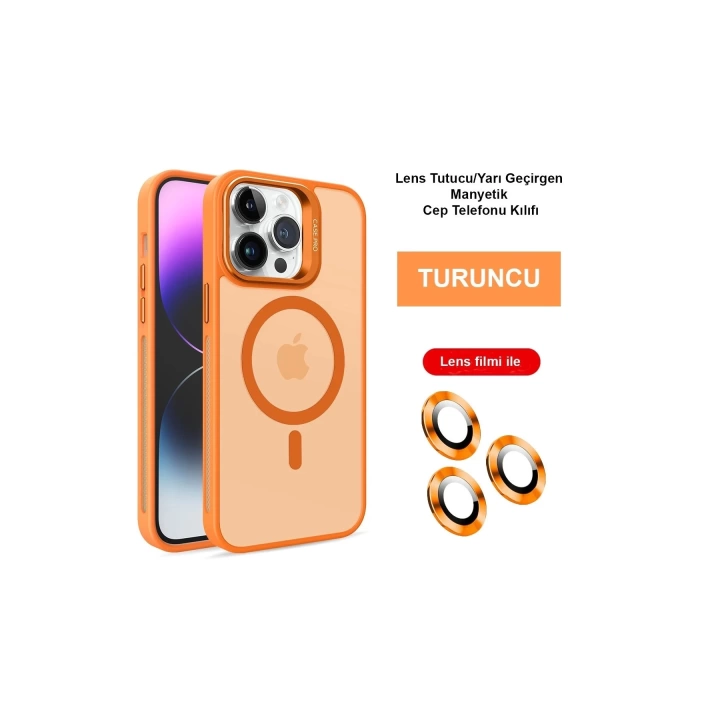 BFS  iPhone 14 Pro Max Kılıf Flet Lens Magsafe Kapak - Turuncu