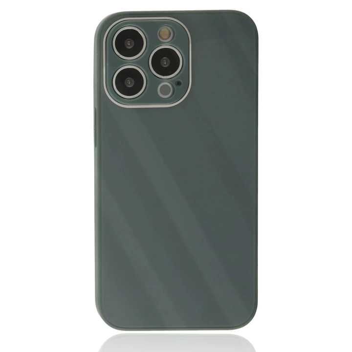 BFS  iPhone 14 Pro Max Kılıf Glass Kapak - Koyu Yeşil