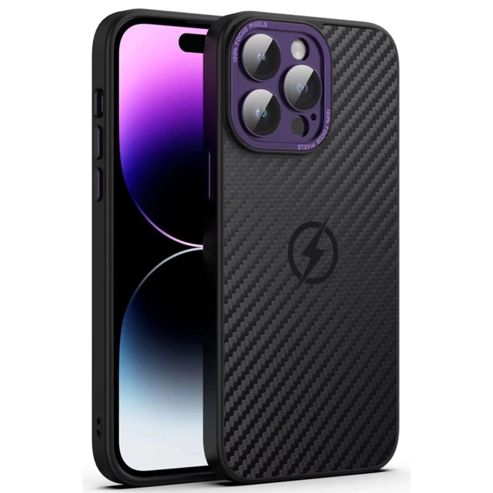 BFS iPhone 14 Pro Max Kılıf Harbon Magneticsafe Karbon Kapak - Derin Mor