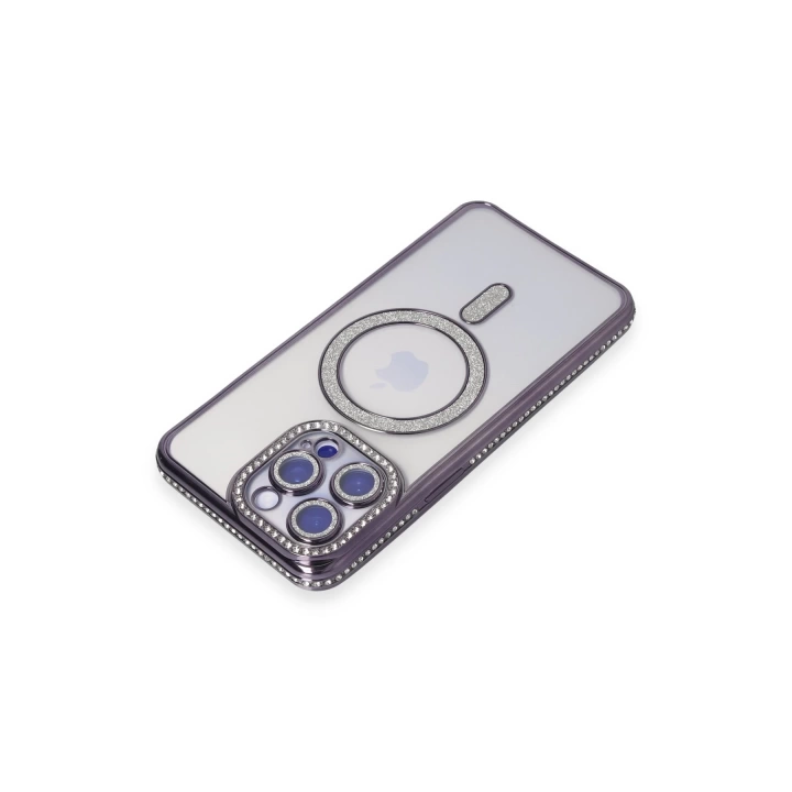 BFS  iPhone 14 Pro Max Kılıf Joke Simli Magneticsafe Kılıf - Derin Mor