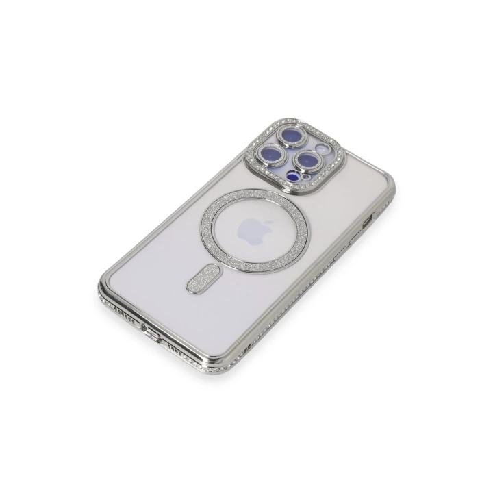 BFS  iPhone 14 Pro Max Kılıf Joke Simli Magneticsafe Kılıf - Gümüş