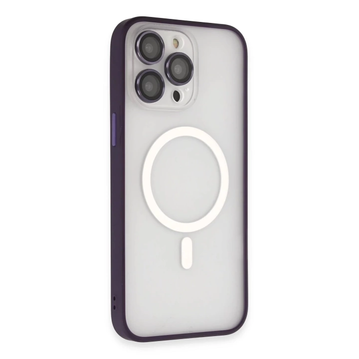 BFS  iPhone 14 Pro Max Kılıf Martin Lens Magneticsafe Kapak - Derin Mor