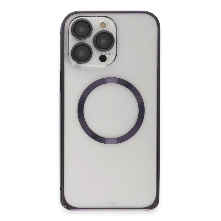 BFS  iPhone 14 Pro Max Kılıf Metal Bumper Magneticsafe Kapak - Derin Mor