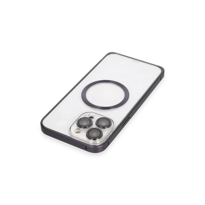 BFS  iPhone 14 Pro Max Kılıf Metal Bumper Magneticsafe Kapak - Derin Mor