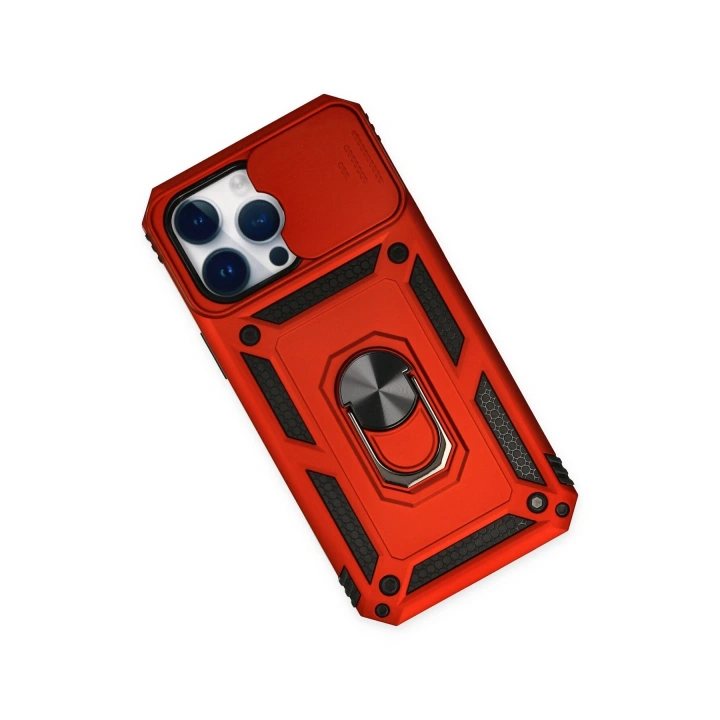 BFS  iPhone 14 Pro Max Kılıf Pars Lens Yüzüklü Silikon - Kırmızı