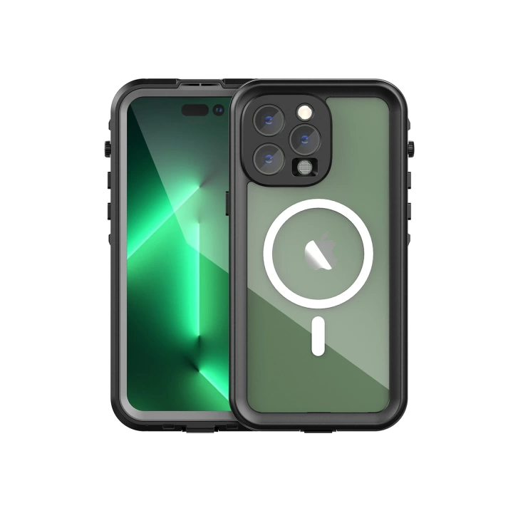 BFS  iPhone 14 Pro Max Kılıf Red Pepper Magneticsafe Su Geçirmez Kılıf - Siyah-Gri