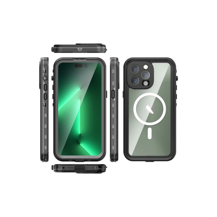 BFS  iPhone 14 Pro Max Kılıf Red Pepper Magneticsafe Su Geçirmez Kılıf - Siyah-Gri