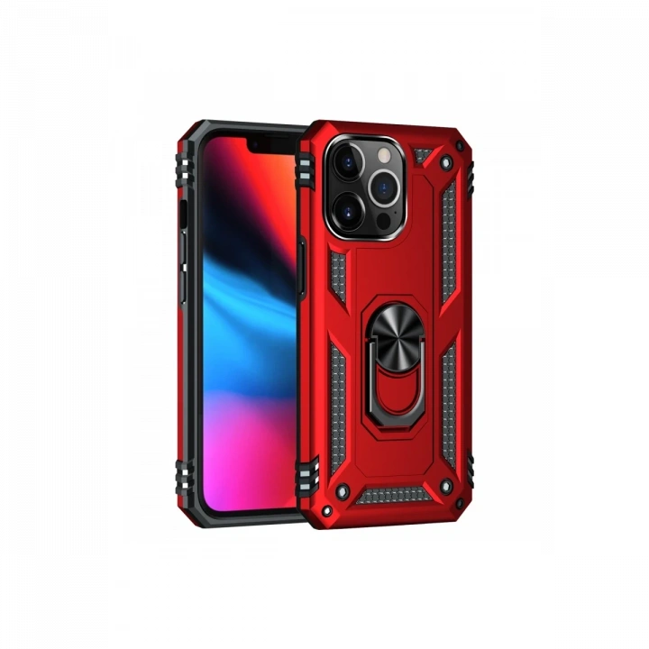 BFS  iPhone 14 Pro Max Kılıf Sofya Yüzüklü Silikon Kapak - Kırmızı