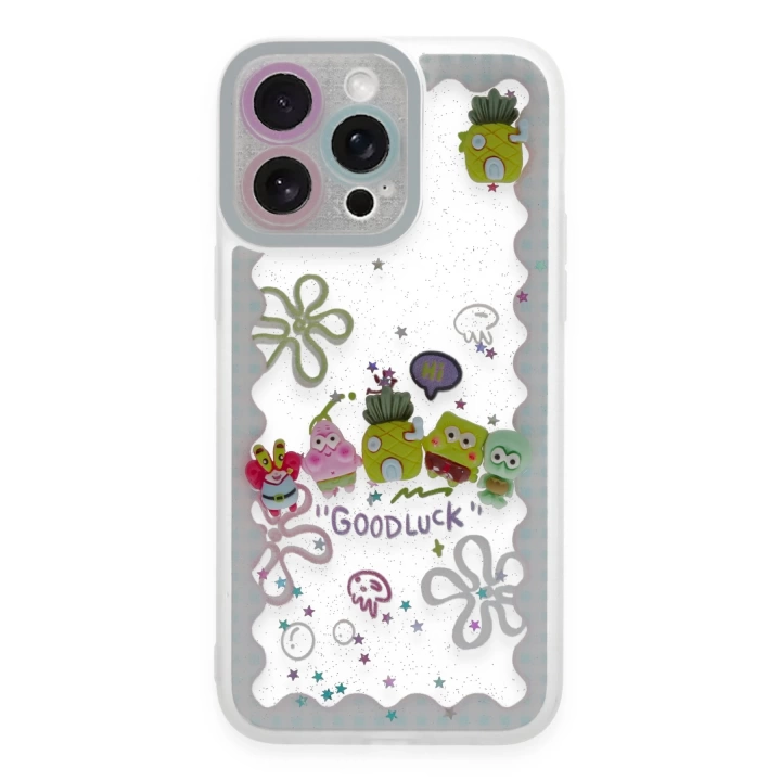BFS  iPhone 14 Pro Max Kılıf Sweet Desenli Silikon Kapak - Açık Mavi