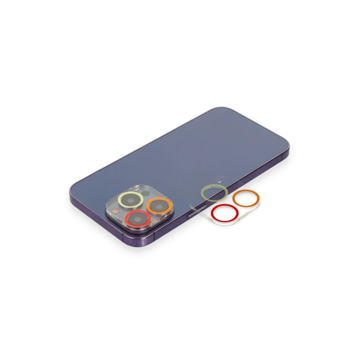 BFS  iPhone 14 Pro Max Renkli Kamera Lens Koruma Cam - Turuncu-Kırmızı