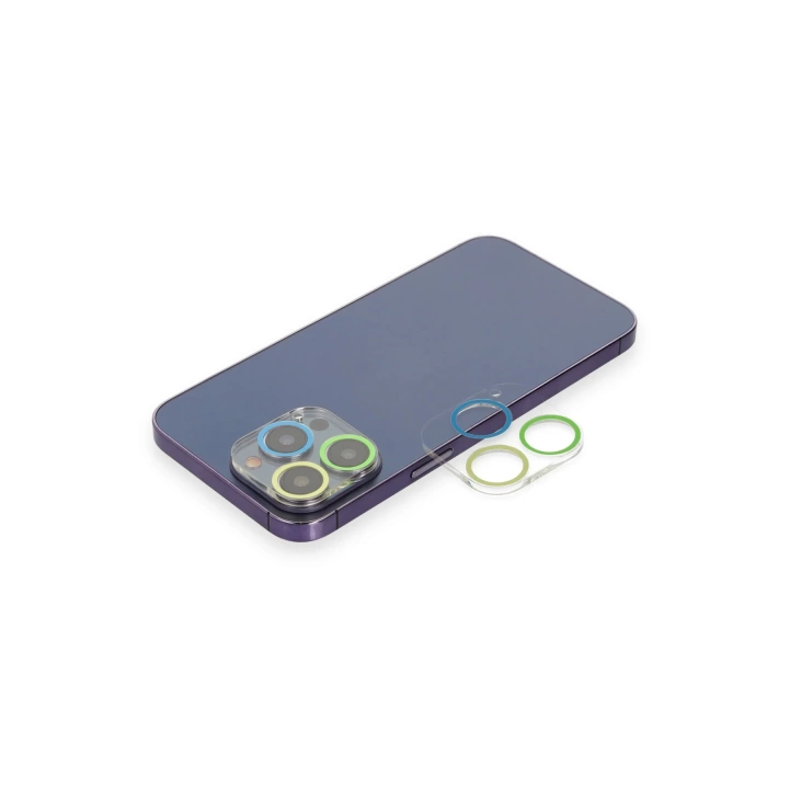 BFS  iPhone 14 Pro Max Renkli Kamera Lens Koruma Cam - Yeşil-Sarı
