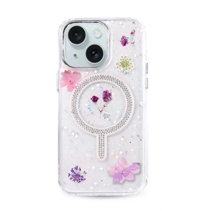 BFS iPhone 15 Flower Magsafe Kapak - Mor