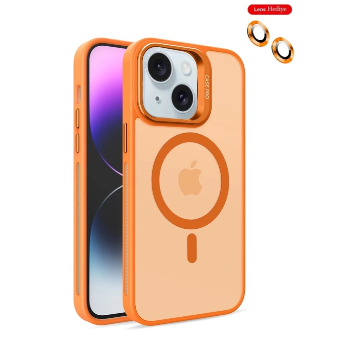 BFS  iPhone 15 Kılıf Flet Lens Magsafe Kapak - Turuncu