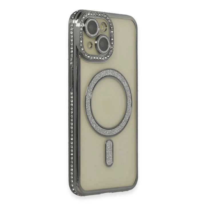 BFS  iPhone 15 Kılıf Joke Simli Magneticsafe Kılıf - Gri