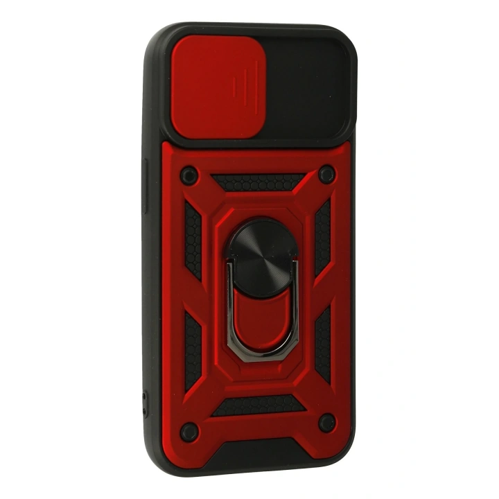 BFS  iPhone 15 Kılıf Pars Lens Yüzüklü Silikon - Kırmızı