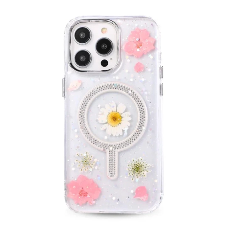 BFS  iPhone 15 Pro Flower Magsafe Kapak - Pembe