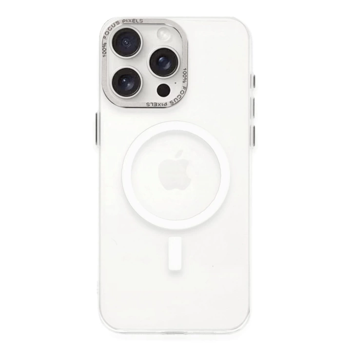 BFS  iPhone 15 Pro Kılıf Anka PC Magneticsafe Sert Metal Kapak - Şeffaf