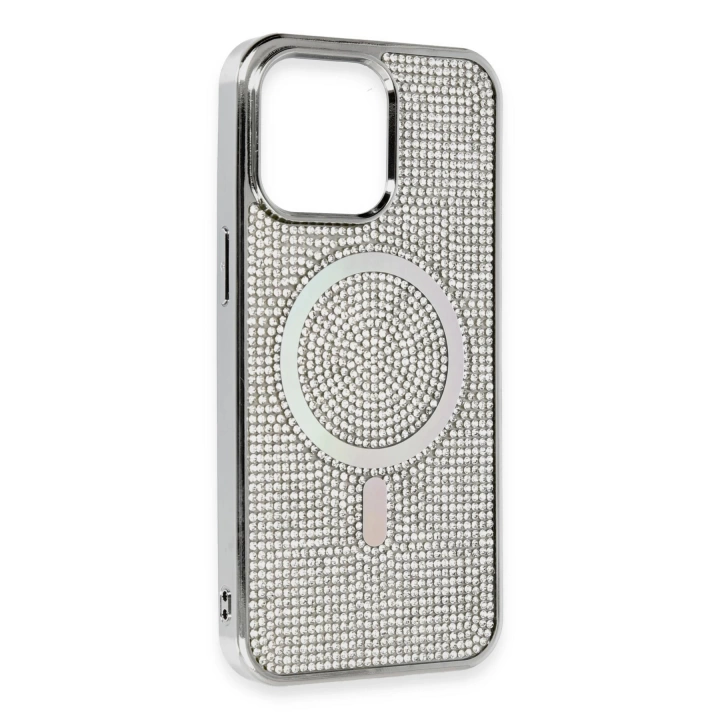 BFS  iPhone 15 Pro Kılıf Diamond Magsafe Kapak - Gümüş