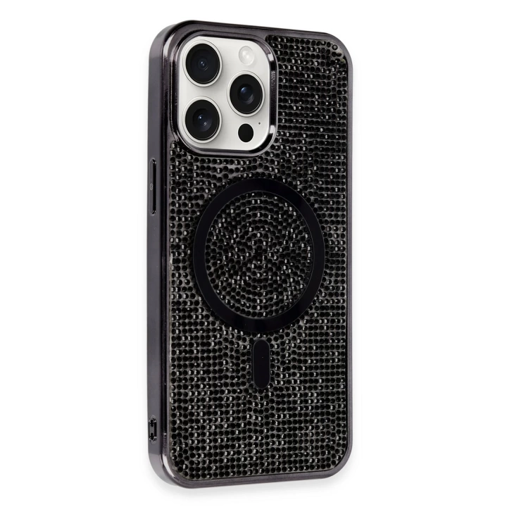 BFS  iPhone 15 Pro Kılıf Diamond Magsafe Kapak - Siyah