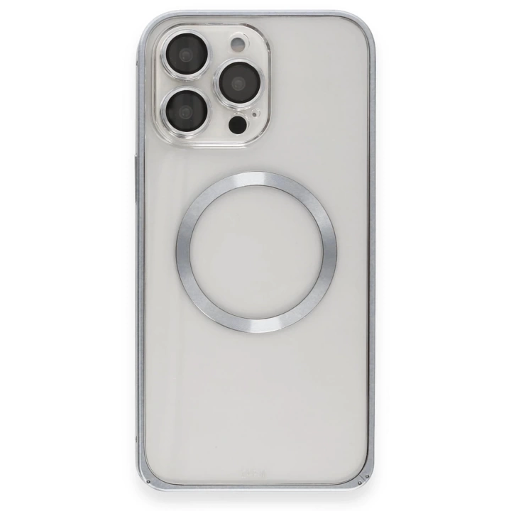 BFS  iPhone 15 Pro Kılıf Metal Bumper Magneticsafe Kapak - Gri