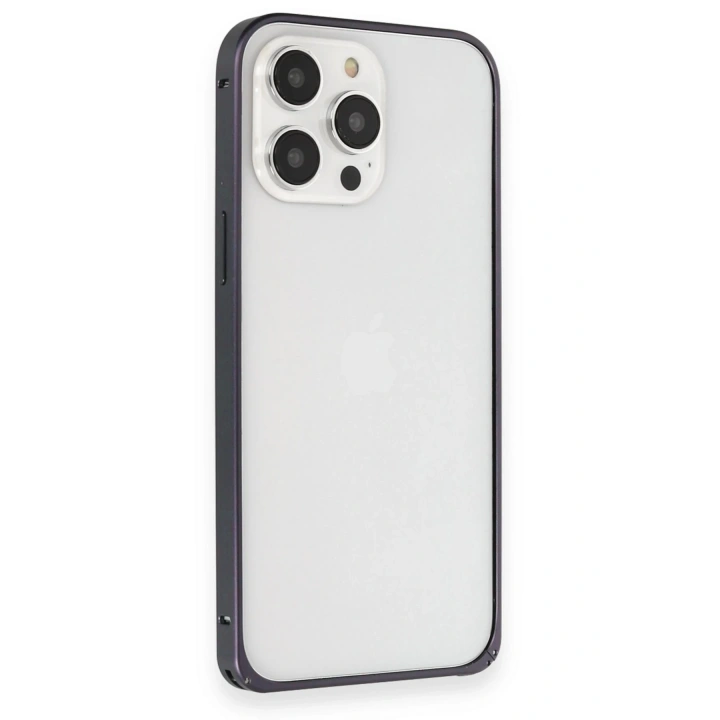 BFS  iPhone 15 Pro Kılıf Metal Bumper Magneticsafe Kapak - Lacivert
