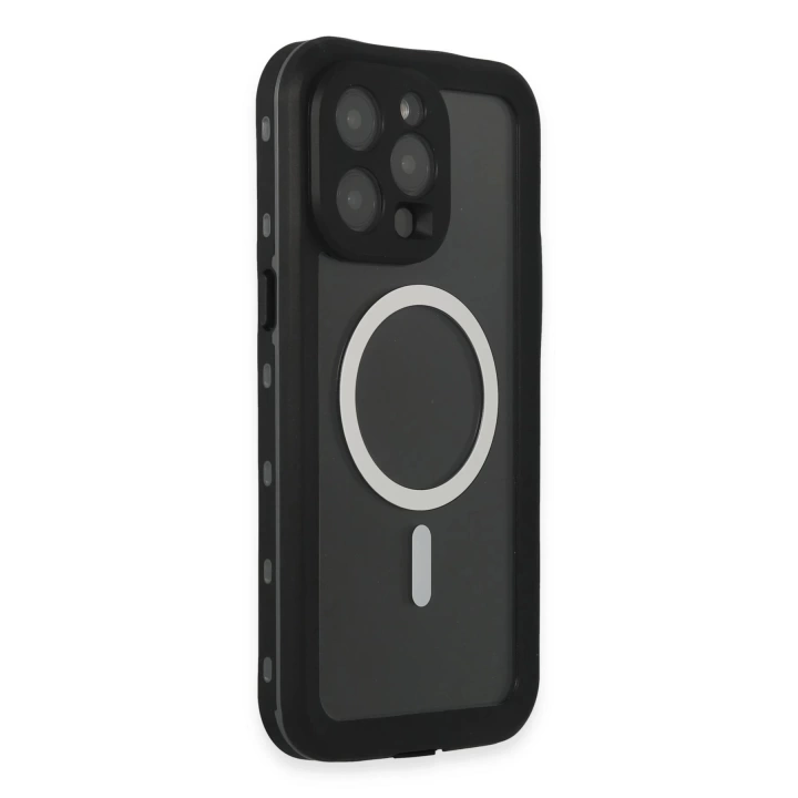 BFS  iPhone 15 Pro Kılıf Red Pepper Magneticsafe Su Geçirmez Kılıf - Siyah-Gri
