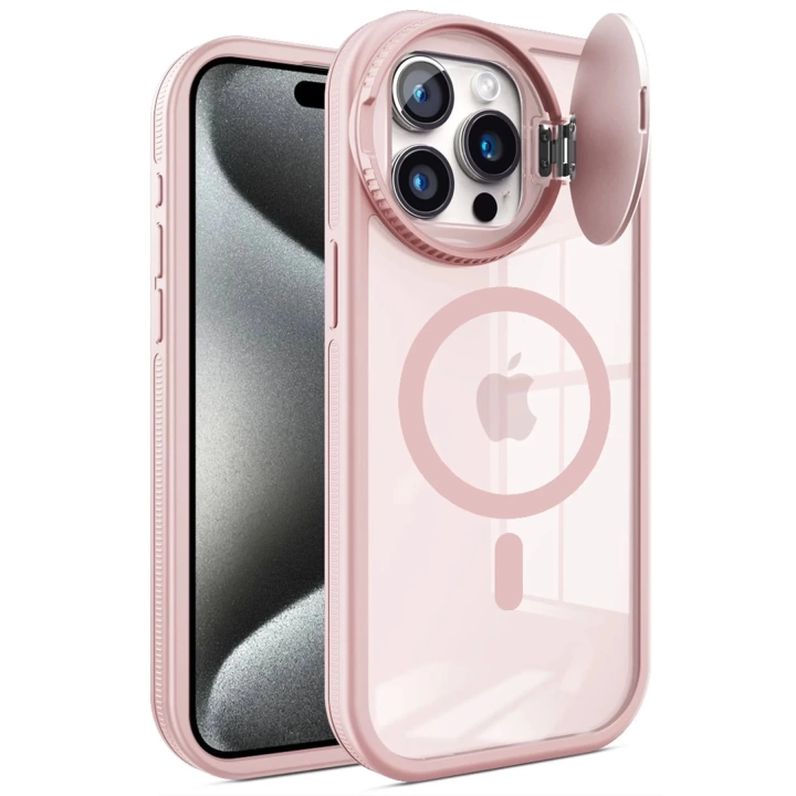 BFS iPhone 15 Pro Kılıf Teleskop Lens Magsafe Silikon Kapak - Pembe