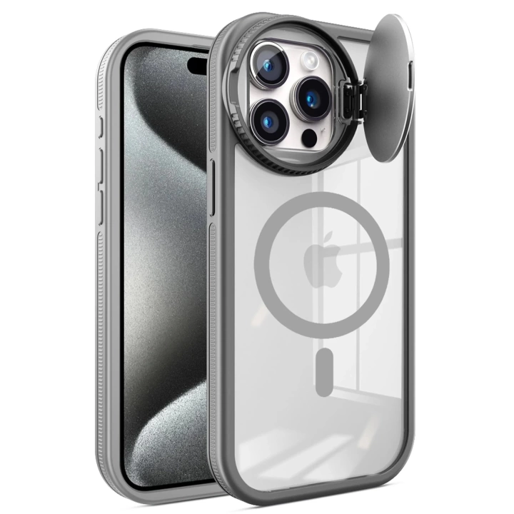 BFS iPhone 15 Pro Kılıf Teleskop Lens Magsafe Silikon Kapak - Titan Gri