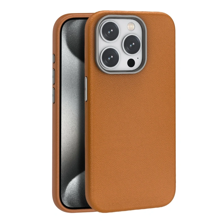 BFS  iPhone 15 Pro Kılıf Wonder Deri Magsafe Kapak - Kahverengi